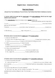 English worksheet: Past Verb Tenses