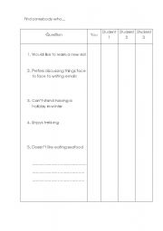 English Worksheet: Find somebody who...