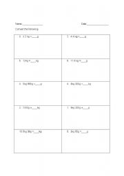 English worksheet: Mass Worksheet