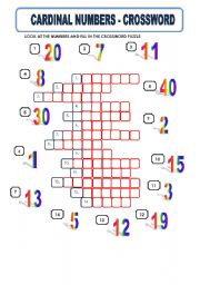 English Worksheet: CARDINAL NUMBERS - CROSSWORD