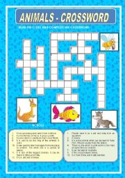 English Worksheet: ANIMALS -CROSSWORD