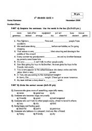 English Worksheet: QUIZ FOR 6TH GRADES