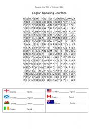 English Worksheet: English speaking countries wordsearch