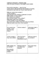 English worksheet: Instructions practice