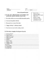 English worksheet: Parts of speech practice