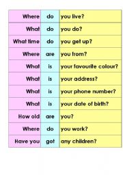 English Worksheet: personal information questions
