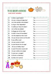 English Worksheet: tTO BE SHORT ANSWERS