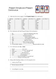 English Worksheet: Grammar - Present Simple /Present Continuous