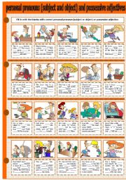 English Worksheet: PERSONAL PRONOUNS (SUBJECT AND OBJECT) AND POSSESSIVE ADJECTIVES