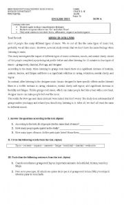 English Worksheet: Reading comprehension and simple present test