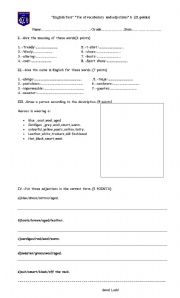 English Worksheet: USE OF ADJECTIVES,CLOTHES VOCABULARY AND CORRECT ORDER ADJECTIVES