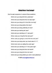 English worksheet: what were you doing