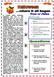 English Worksheet: halloween where it all began (True false exercise and questions)