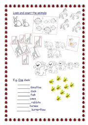 English Worksheet: numbers and animals