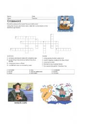 English Worksheet: history, social studies, columbus, discover america, crossword