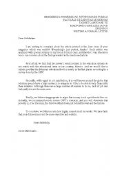 English Worksheet: Writing a formal letter