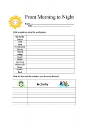 English worksheet: From Morning to Night 