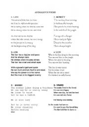 English Worksheet: animalious poems