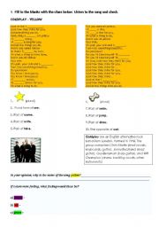 English Worksheet: SONG YELLOW - COLDPLAY 