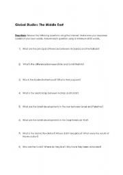 English worksheet: The Middle East Quiz/ Research Questions 