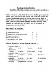 English Worksheet: Reading Comprehension