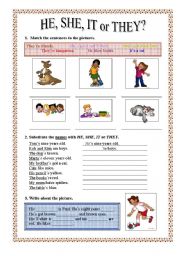 English Worksheet: Personal Pronouns: HE, SHE, IT or THEY