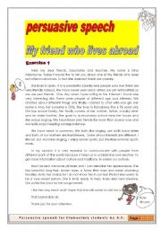 English Worksheet: PERSUASIVE SPEECH (Public Speech) 2 pages/3exercises