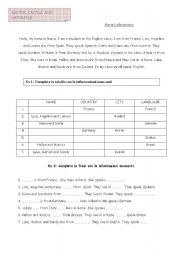 English Worksheet: To be - nations, capitals and languages