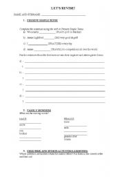 English worksheet: Pres. Simple, gerunds and family members