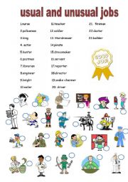 English Worksheet: usual and unusual jobs