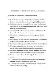 English worksheet: worksheet for idioms- pieces og clothing