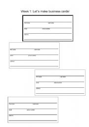English worksheet: business card worksheet