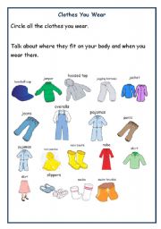 Clothes You Wear - ESL worksheet by Meredith2