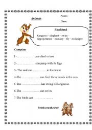 English worksheet: animals