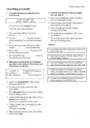 English Worksheet: describing personality