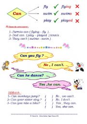 using the Auxiliary verb(Can) in sentences or questions.