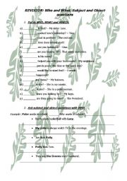 English Worksheet: Subject and object questions, and  /with the use of WHO and WHAT