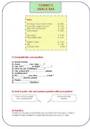 English worksheet: Toninos snack bar