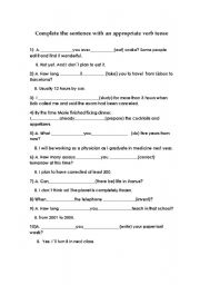 English worksheet: Verb tense review