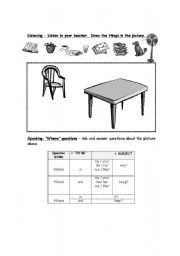 English Worksheet: Picture dictation and preposition practice.