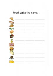 English worksheet: Food. Write the name