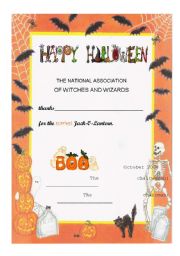 English Worksheet: Halloween Certificate