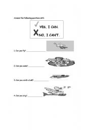 English Worksheet: Complete using Yes, I can and No, I cant