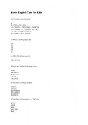 English Worksheet: Basic English Test for Kids