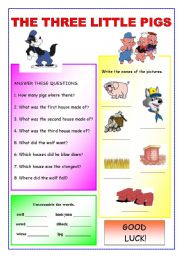 English Worksheet: THE THREE LITTLE PIGS (EXERCISES)