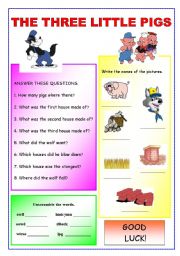 English Worksheet: THE THREE LITTLE PIGS (EXERCISES)