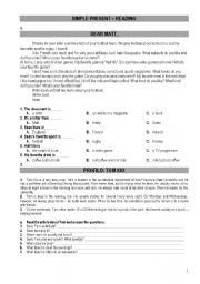 English Worksheet: simple present reading