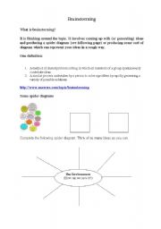 English Worksheet: Brainstorming - A Brief Worksheet and How To (Academic Training)