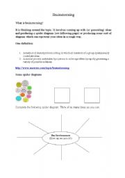 English worksheet: Brainstorming - A Brief Worksheet and How To (Academic Training)