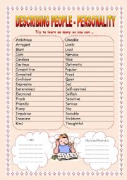 English Worksheet: Describing people - personality